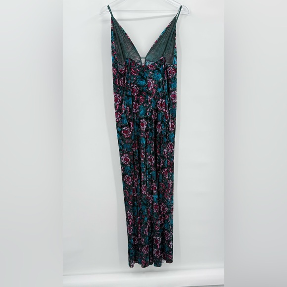 Free People Volcano Super Wide Leg Velvet Floral Jumpsuit Green Pink Size Large - Picture 5 of 15